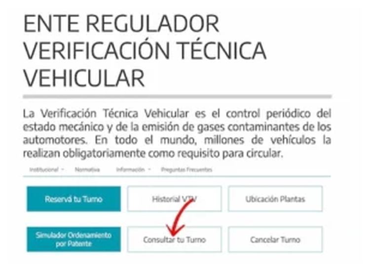 Paso 1 para consultar o cambiar el turno de la VTV en Pergamino